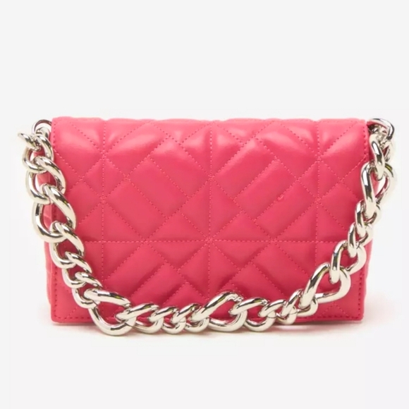 ZARA Vegan Leather Pink Quilted Shoulder Bag with Chunky Silver Chain. NWT - Picture 1 of 13